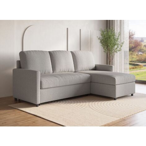 Deco In Paris – Canapé d'angle modulable convertible 2 places – Coffre de rangement intégré – Tissu gris – Pour petits espaces