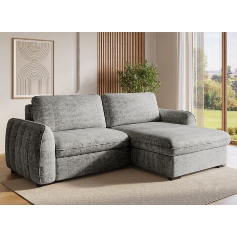 Deco In Paris – Canapé d'angle convertible réversible avec coffre – Velours chiné gris – Design moderne et modulable – Confort optimal pour salon