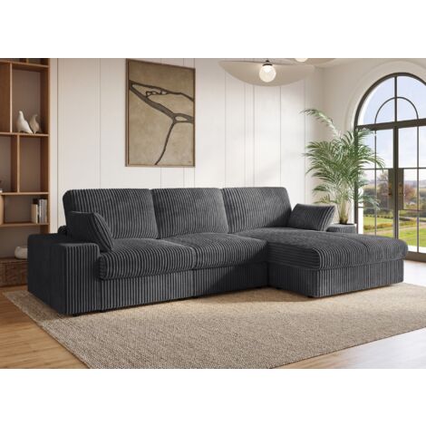 Deco In Paris – Canapé d'angle réversible 6 places en gros côtelé doux gris – Méridienne modulable – Confort optimal pour salon moderne