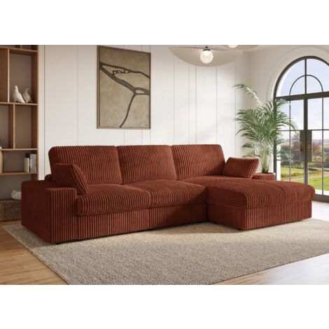 Deco In Paris – Canapé d'angle réversible 6 places en velours côtelé doux terracotta – Méridienne modulable – Confort optimal pour salon moderne