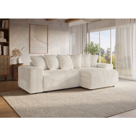 Deco In Paris – Canapé d'angle réversible convertible avec coffre de rangement en velours côtelé épais beige – Large méridienne – Confort optimal pour 2 personnes