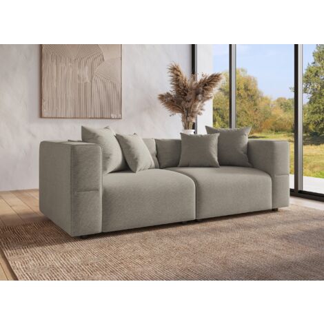 Deco In Paris – Canapé droit 3 places en tissu taupe – Largeur 233 cm – Dossier ultra moelleux – Assise haute densité – Accoudoirs rembourrés