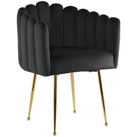 Deco In Paris – Chaise de repas en velours noir – Pieds en métal doré – Style romantique – Confort moderne pour salle à manger
