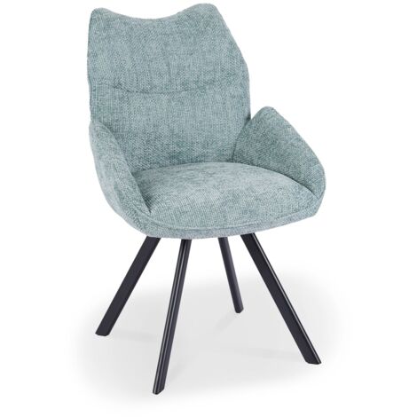 Deco In Paris – Chaise pivotante à 360° avec accoudoirs – Tissu vert d'eau – Dossier moelleux – Hauteur d'assise 49 cm – Largeur 62 cm