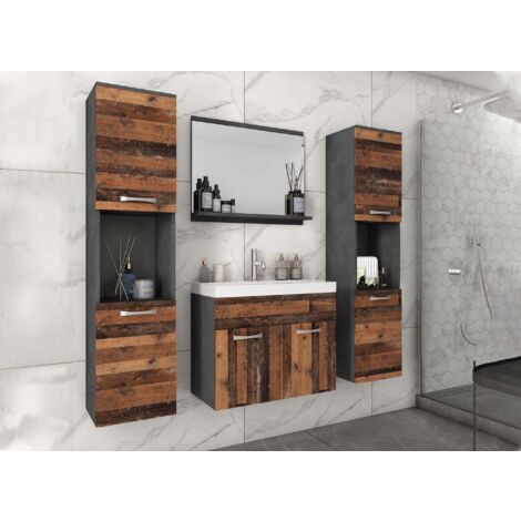 Deco In Paris – Ensemble de meubles de salle de bain suspendu XL – Gris foncé effet chêne vieilli – Dimensions 60x35x47.2 cm – Rangement optimisé