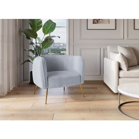 Deco In Paris – Fauteuil cabriolet en velours gris – Pieds en métal doré – Assise moelleuse et dossier bombé – Dimensions 71x78x71cm