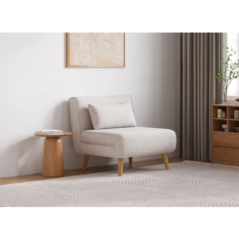 Deco In Paris – Fauteuil convertible 1 place en tissu beige – Dimensions 76x80x74cm – Couchage 76x184cm – Structure bois et mousse 30kg/m3