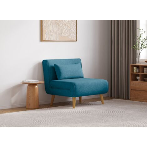 Deco In Paris – Fauteuil convertible 1 place en tissu bleu – Dimensions couchage 76 x 184 cm – Garnissage mousse 30 kg/m3 – Style scandinave