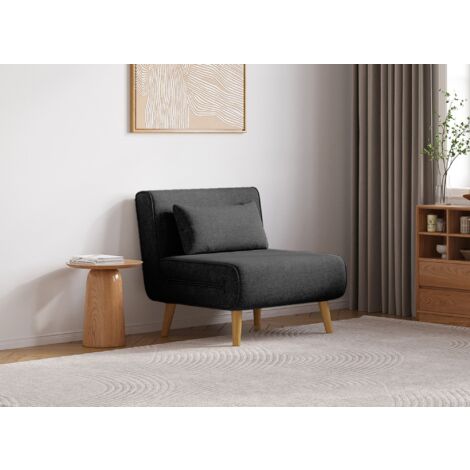 Deco In Paris – Fauteuil convertible 1 place en tissu gris anthracite – Dimensions couchage 76 x 184 cm – Style scandinave – Garnissage mousse 30 kg/m3