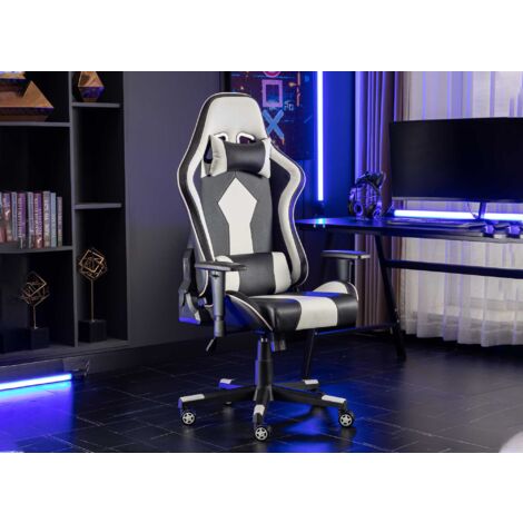 Deco In Paris – Fauteuil de bureau gaming ergonomique en simili cuir noir et blanc – Dossier inclinable – Accoudoirs fournis – Hauteur d'assise 46cm