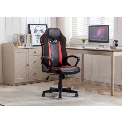 Deco In Paris – Fauteuil de bureau gaming ergonomique simili cuir noir et rouge – Dossier inclinable – Hauteur assise réglable 43-53 cm – Largeur 60 cm