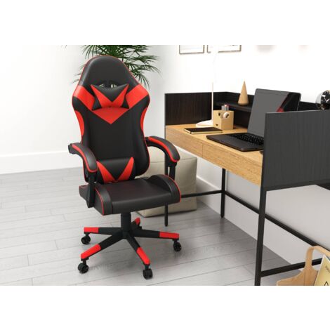 Deco In Paris – Fauteuil gaming ergonomique en simili cuir noir et rouge – Accoudoirs réglables – Largeur 60 cm pour un confort optimal