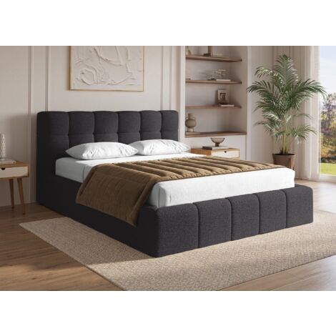 Deco In Paris – Lit coffre 160x200 cm en tissu bouclette gris – Design contemporain avec tête de lit rembourrée – Coffre spacieux avec sommier relevable