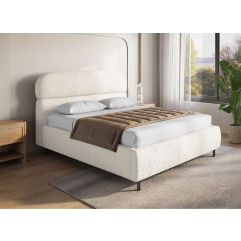 Deco In Paris – Lit coffre en velours chiné beige 140x190cm – Coffre de rangement intégré – Tête de lit rembourrée – Mécanisme d’ouverture assisté