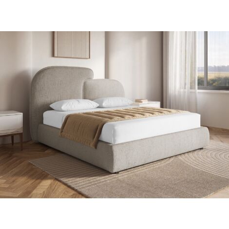 Deco In Paris – Lit coffre en velours chiné taupe 140x190 cm – Sommier relevable avec grand espace de rangement – Confort optimal pour 2 personnes