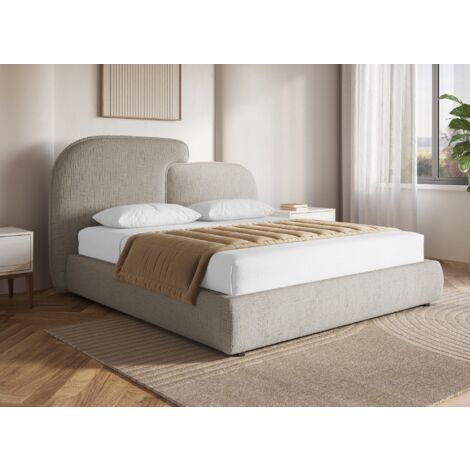 Deco In Paris – Lit coffre en velours chiné taupe 160x200 cm – Sommier relevable avec grand espace de rangement – Design moderne pour chambre élégante