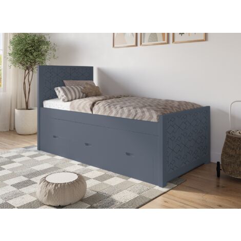 Deco In Paris – Lit gigogne avec tiroirs en bois gris 90 x 190 cm – Couchage supplémentaire sur roulettes – Design moderne et fonctionnel – Pour petits espaces