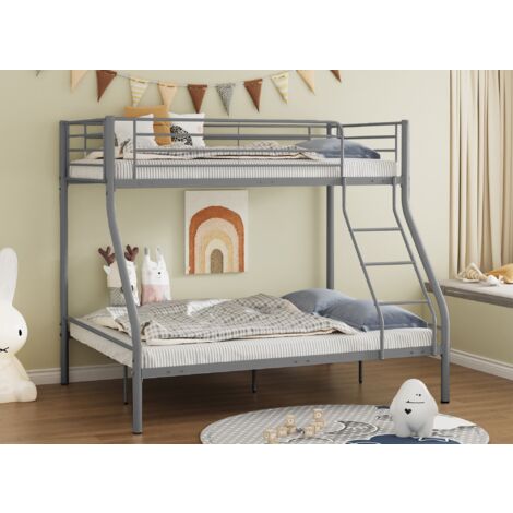 Deco In Paris – Lit superposé 3 places en métal gris 90x190 cm et 140x190 cm – Design moderne pour optimiser petits espaces – Instructions d'installation incluses - GRIS 90 X