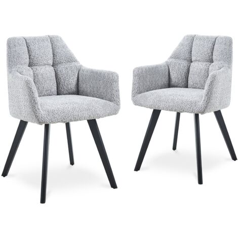 Deco In Paris – Lot de 2 chaises avec accoudoirs en métal – Revêtement effet peau de mouton gris clair – Hauteur d'assise 50 cm – Largeur 59 cm