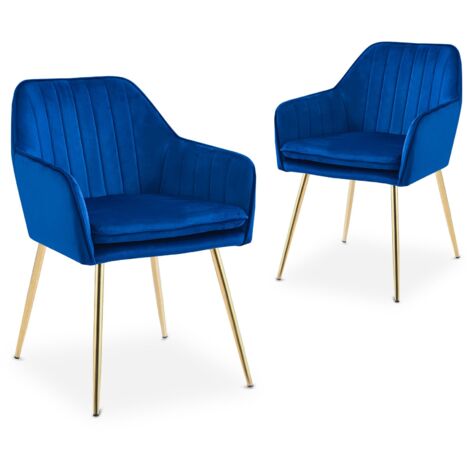 Deco In Paris – Lot de 2 chaises avec accoudoirs en velours bleu – Dossier enveloppant – Pieds en métal doré – Hauteur d'assise 50 cm – Dimensions 65x59x82 cm