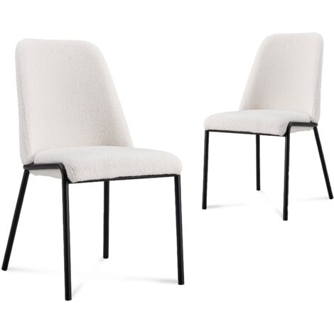 Deco In Paris – Lot de 2 chaises en tissu bouclette effet peau de mouton blanc – Assise rembourrée – Dossier haut – Pieds métal noir – Dimensions 49x62x89cm