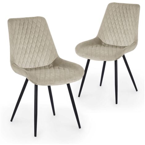 Deco In Paris – Lot de 2 chaises en velours beige capitonné – Structure métal noir – Hauteur 85 cm – Largeur 53 cm – Confort optimal pour repas