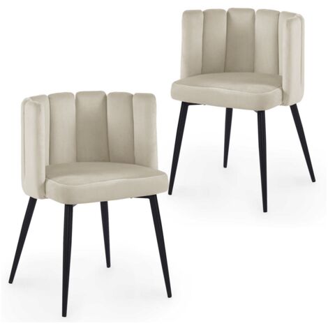 Deco In Paris – Lot de 2 chaises en velours beige – Dossier original et piètement évasé – Hauteur d'assise 48.5 cm – Confort rembourré en mousse