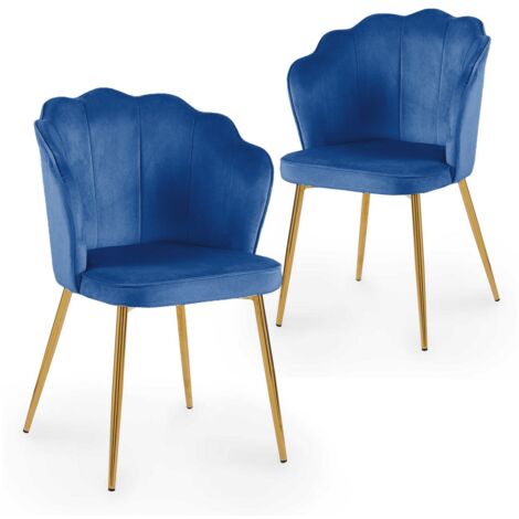 Deco In Paris – Lot de 2 chaises en velours bleu – Structure bois – Assise mousse – Pieds métal doré – Dimensions 59x59x85.5cm – Hauteur d’assise 49cm
