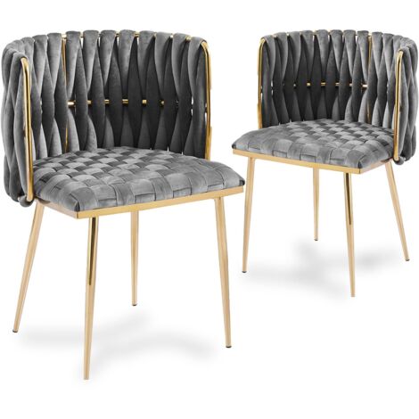Deco In Paris – Lot de 2 chaises en velours gris – Piètement en métal doré – Hauteur 76 cm – Largeur 56.5 cm – Hauteur d'assise 47 cm