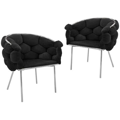 Deco In Paris – Lot de 2 chaises en velours noir – Piètement en métal chromé argenté – Dimensions 72x53x77cm – Hauteur d'assise 42cm