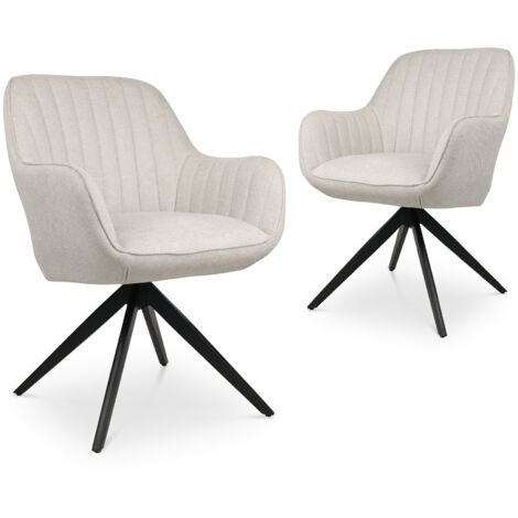 Deco In Paris – Lot de 2 chaises pivotantes en tissu beige – Structure en bois – Piétement pivotant en métal noir – Hauteur d’assise 49 cm – Largeur 56 cm