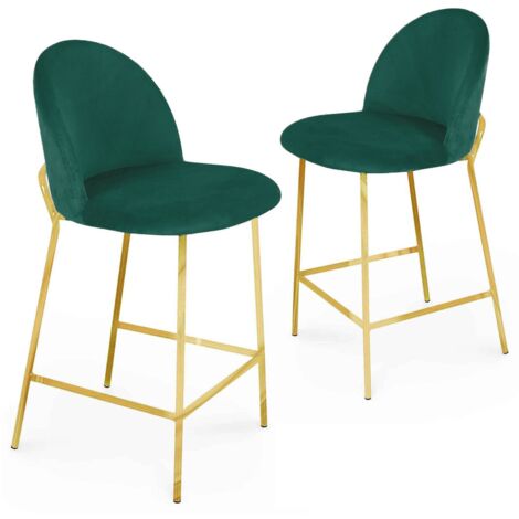 Deco In Paris – Lot de 2 tabourets de bar en velours vert – Hauteur 93 cm – Hauteur d'assise 65 cm – Piètement métal doré – Style rétro chic