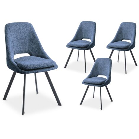 Deco In Paris – Lot de 4 chaises effet peau de mouton bleu – Dimensions 58x49x86cm – Hauteur d’assise 49cm – Structure métal – Assise mousse
