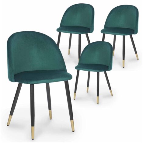 Deco In Paris – Lot de 4 chaises scandinaves en velours vert – Design rétro pour salon, cuisine ou chambre – Confort optimal et style moderne