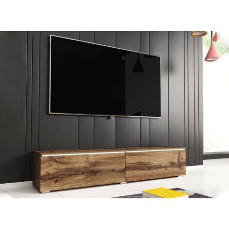 Deco In Paris – Meuble TV contemporain en chêne avec LED – 2 portes – Largeur 180 cm – Profondeur 33 cm – Hauteur 30 cm – Gestion des câbles intégrée
