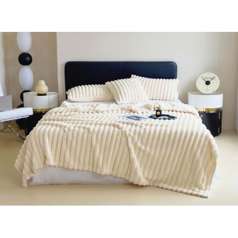 Deco In Paris – Plaid en velours côtelé épais beige 150x200 cm – Tissu doux et résistant – Confort cocooning pour salon et chambre