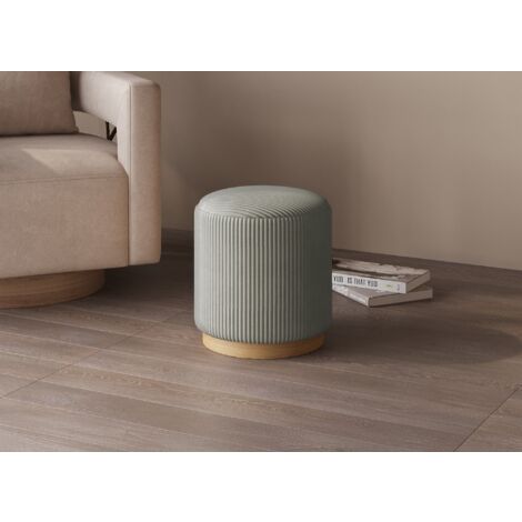 Deco In Paris – Pouf en velours côtelé gris – Pied en bois clair – Dimensions 38x38x40 cm – Confort chic pour salon et chambre