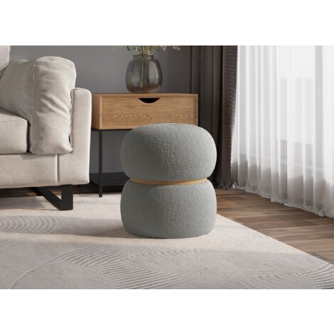 Deco In Paris – Pouf rond en tissu effet peau de mouton gris – Rembourrage 25 kg/m3 – Dimensions 38x38x41 cm – Structure MDF – Assise confortable