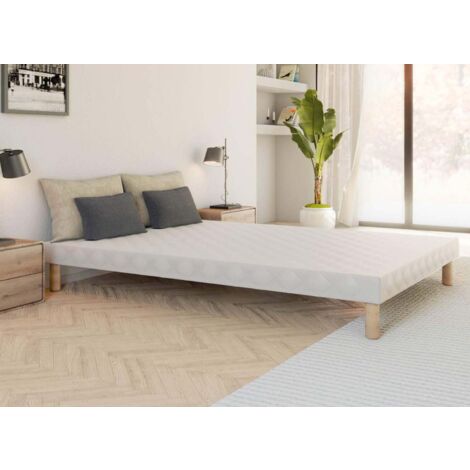 Deco In Paris – Sommier tapissier 140 x 190 cm – 4 pieds en bois scandinave – Matériaux anti-bactériens et anti-acariens – Épaisseur 15 cm
