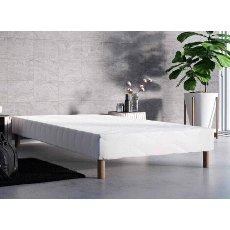 Deco In Paris – Sommier tapissier 90 x 200 cm – 4 pieds en bois – Tissu 30 % coton 70 % polyester – Anti-bactériens et anti-acariens
