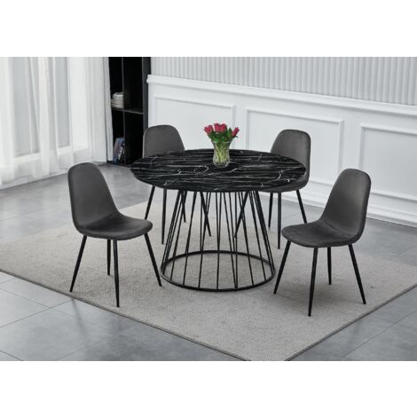 Deco In Paris – Table à manger ronde effet marbre noir – Plateau MDF 120 cm – Hauteur 76 cm – Pied métal noir design contemporain