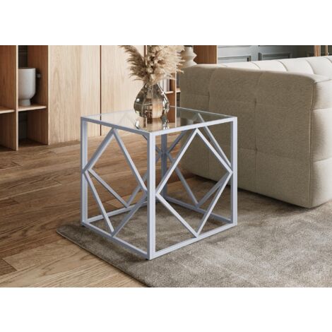Deco In Paris – Table basse carrée en verre trempé 6mm – Structure en métal argenté – Dimensions 50x50x50cm – Design contemporain pour salon