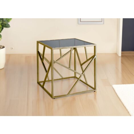 Deco In Paris – Table basse carrée en verre trempé noir et métal doré – Dimensions 50x50x50 cm – Design contemporain pour salon élégant