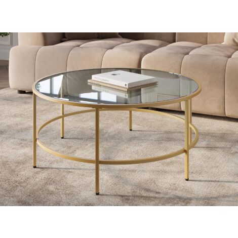 Deco In Paris – Table basse fixe en verre trempé 6mm et métal doré – Diamètre 90 cm – Hauteur 40 cm – Design vintage chic pour intérieur