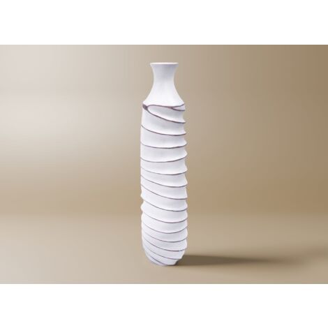 Deco In Paris – Vase en polyrésine blanc 60 cm – Forme allongée avec motifs texturés – Décoration scandinave – Pour bouquets frais ou séchés