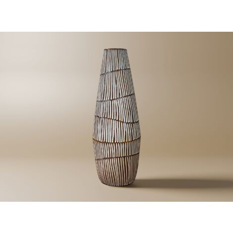 Deco In Paris – Vase XL en polyrésine bois et blanc H47 cm – Design ethnique chic – Pour bouquets imposants – Résistant et durable