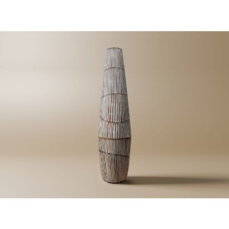 Deco In Paris – Vase XL en polyrésine bois et blanc H69 cm – Design ethnique chic – Idéal pour bouquets imposants – Décoration intérieure élégante