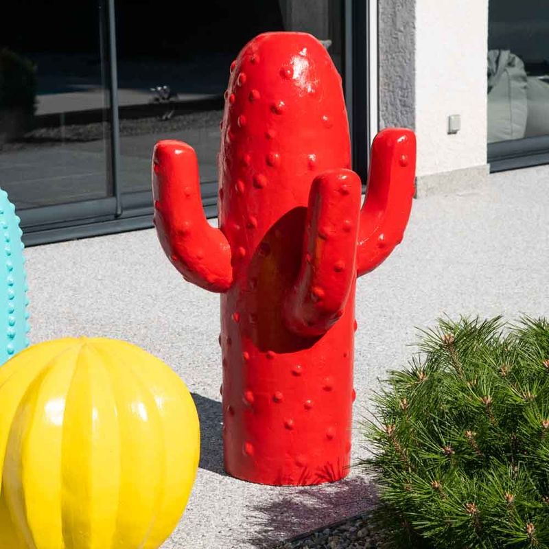 Déco jardin cactus rouge grand modèle 105cm - Rouge
