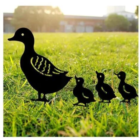 Deco Jardin Exterieur Metal, Art Jardin Statues Métalliques Déco Décoration de Jardin - Style rétro européen 4 Pièces Noir, Canard
