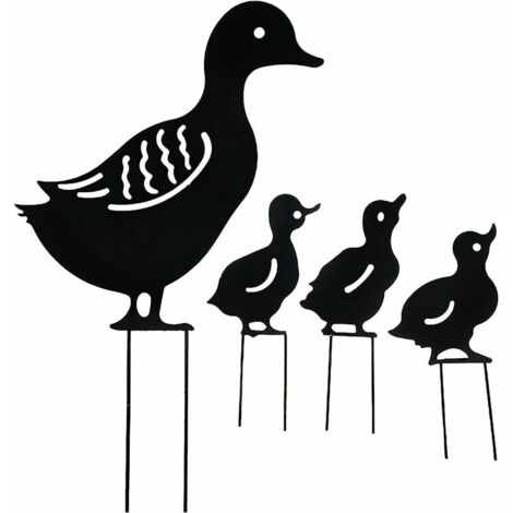 Deco Jardin Exterieur Metal, Canard Yard Art Jardin Statues Métalliques Déco Décoration de Jardin pelouse Chemin Trottoir Jardin - Style rétro européen (Canard-4 Pièce)